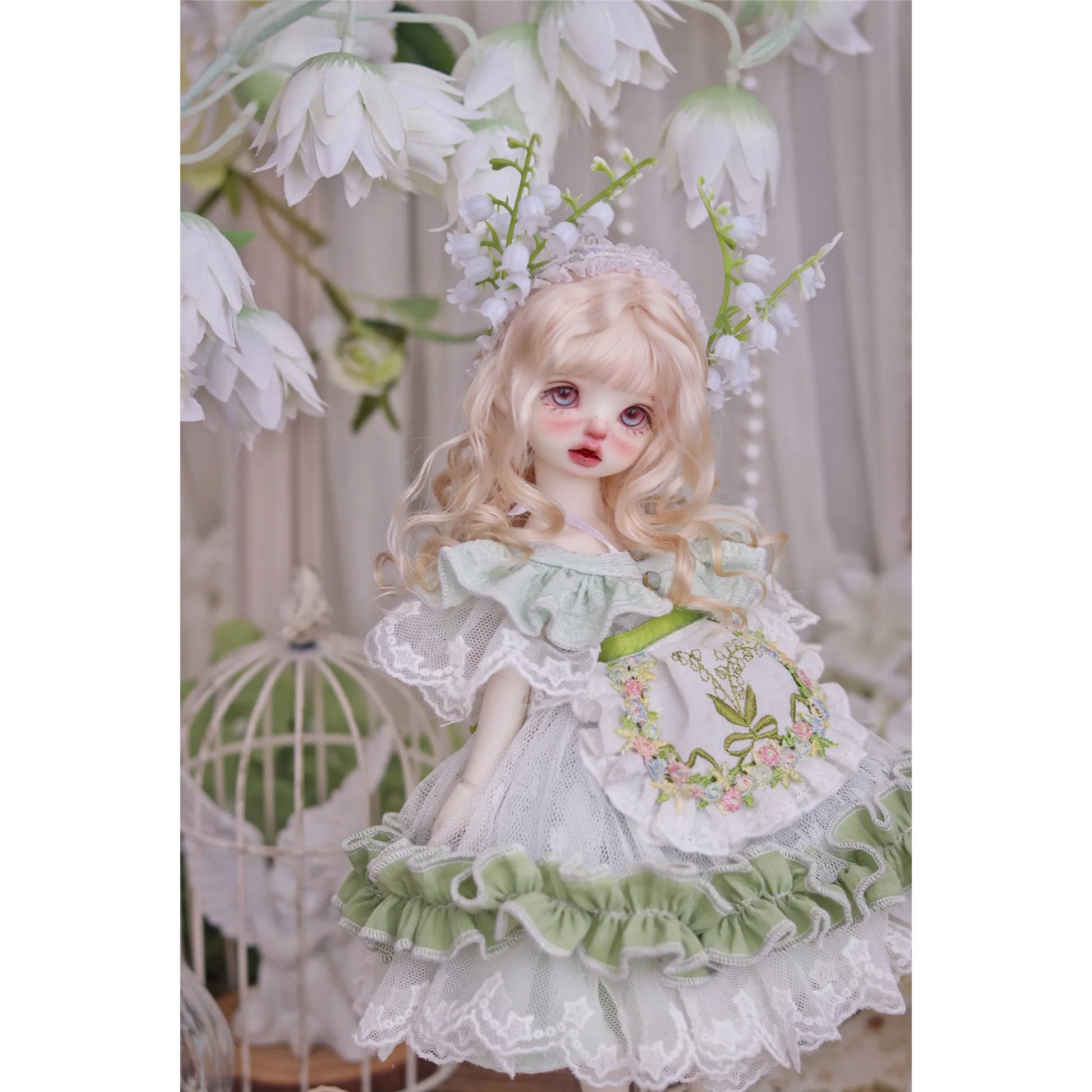 Lolita dress set for 1/6 BJD doll - with beautiful embroidery and lily of the valley flowers