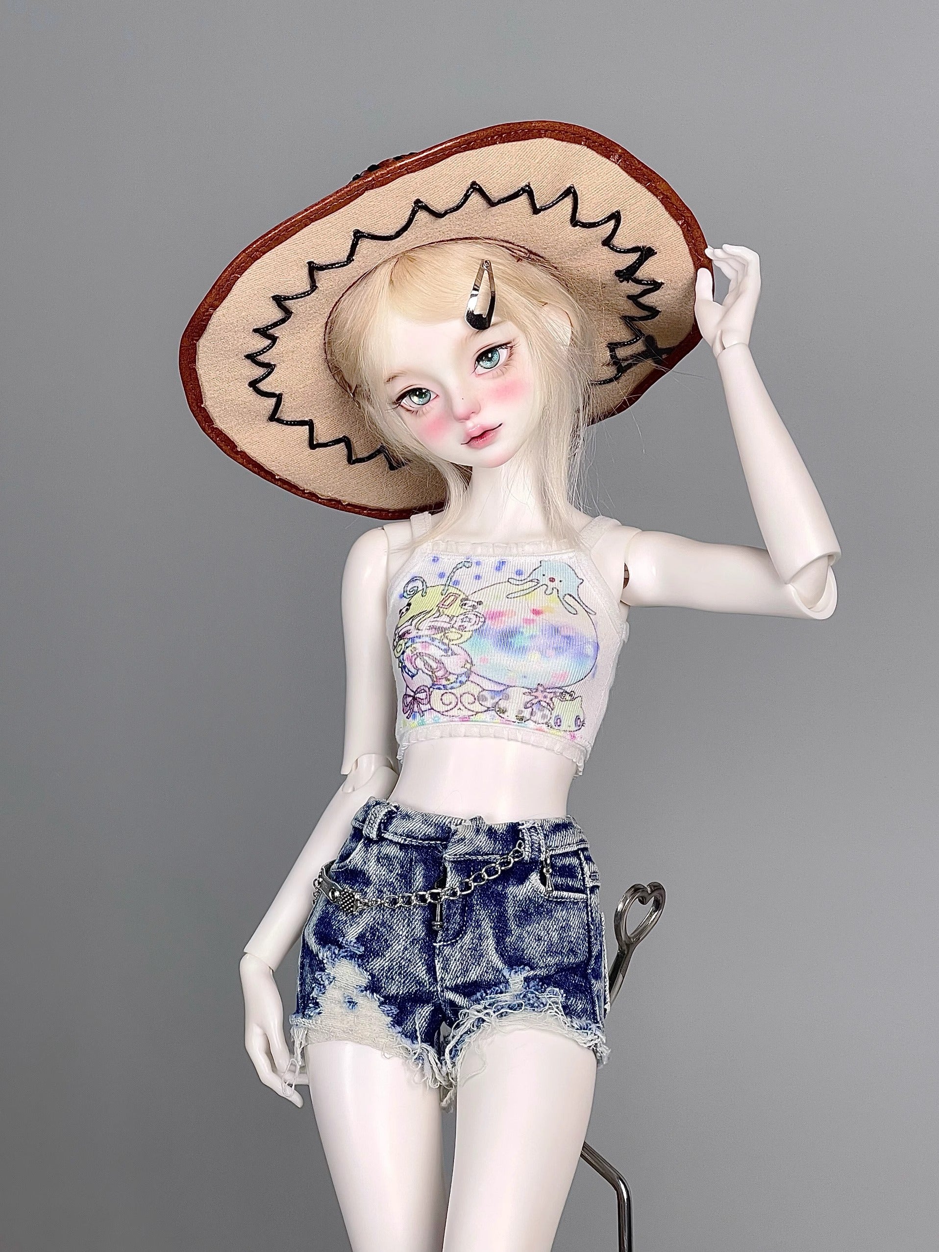 Suspenders Torn Shorts Hundred Everyday Set for 1/4 bjd doll