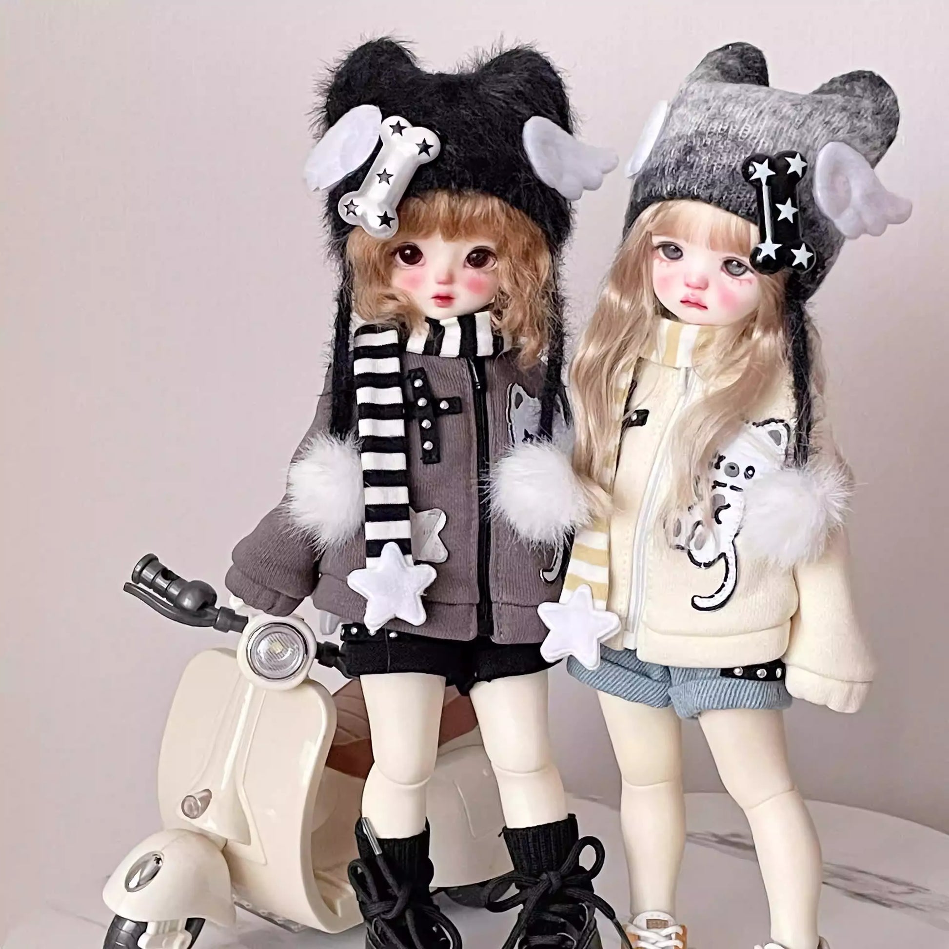 Cute Casual Set for 1/6 bjd doll - Striped Scarf and Zipper Jacket