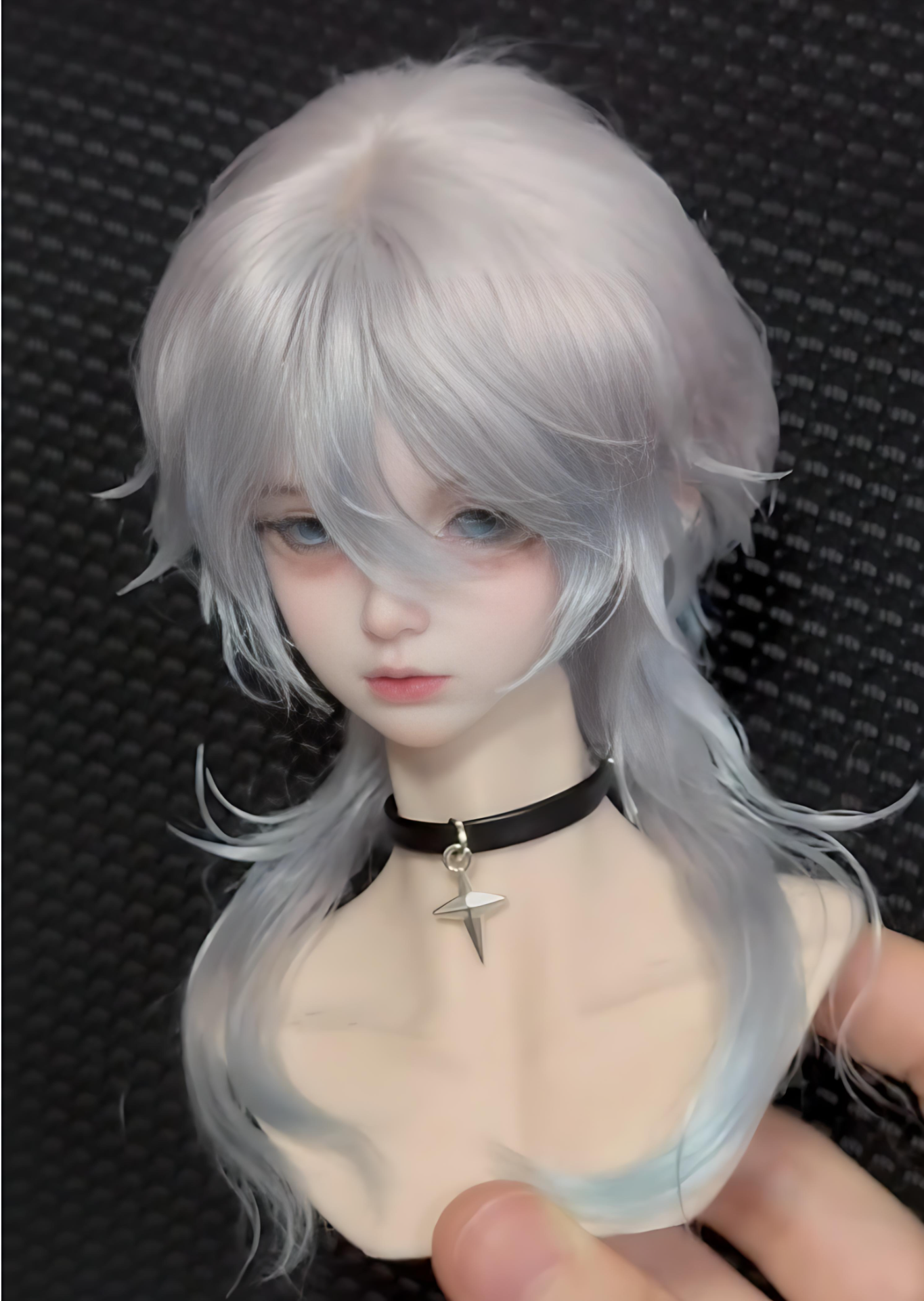 Natural Mohair Wig for 1/3、1/4 BJD Dolls – Soft Silver Short Style
