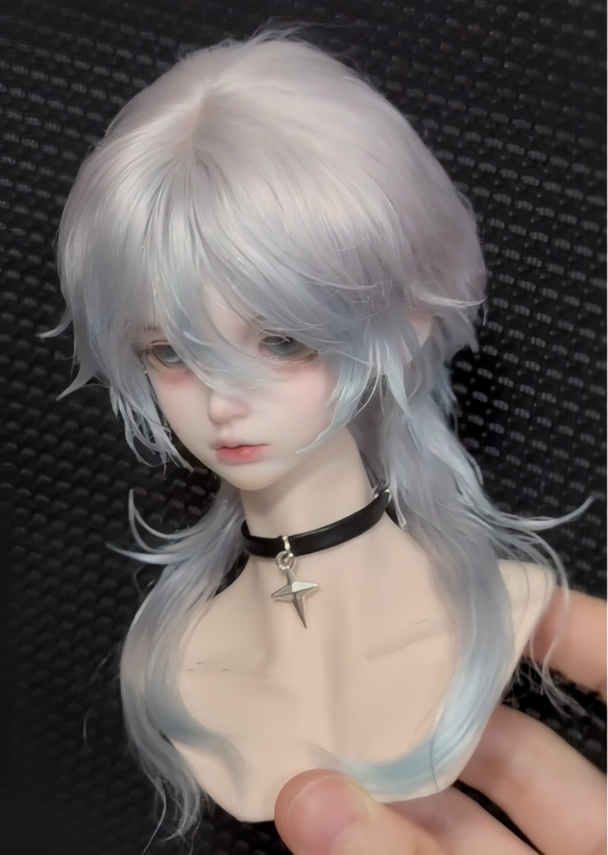 Natural Mohair Wig for 1/3、1/4 BJD Dolls – Soft Silver Short Style