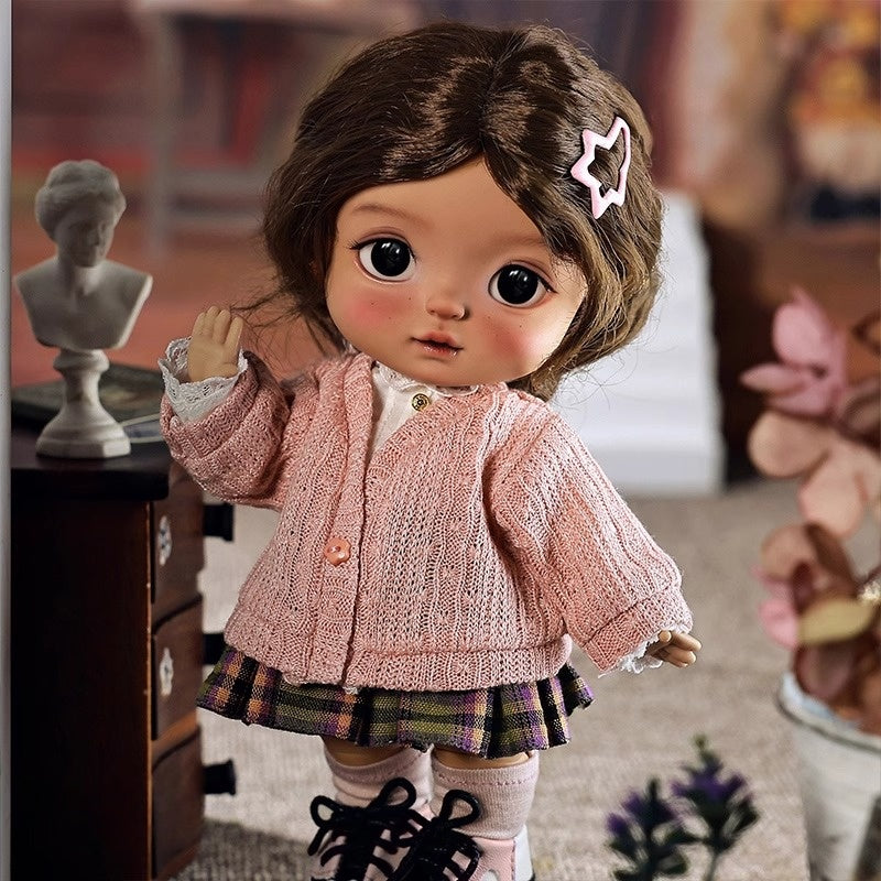 Academia Sweetheart BJD Full Doll Set For1/6 BJD– with Knit Cardigan & Plaid Skirt