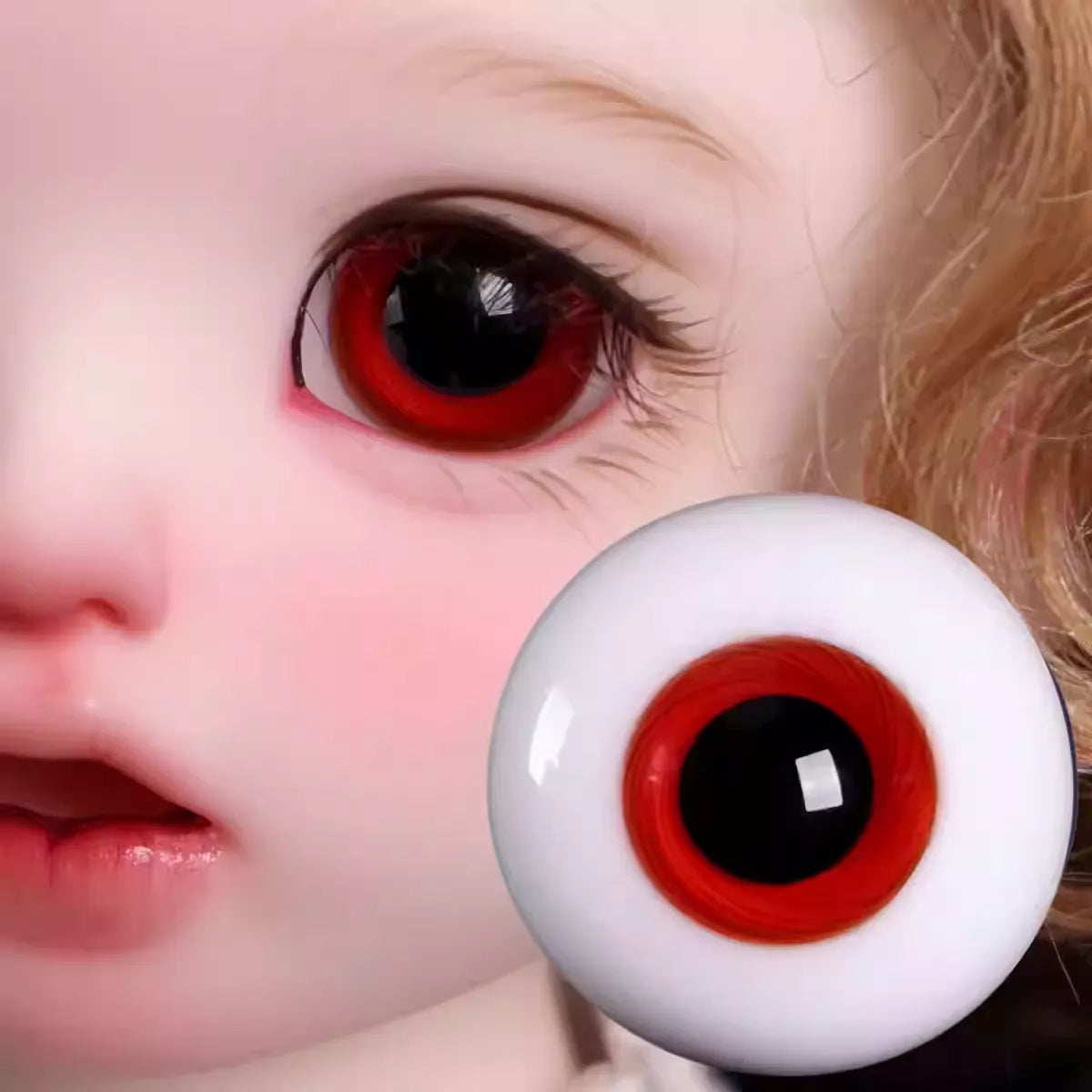 Glass round pupil eyes 12-18mm - carmine pattern - BJD doll eyes