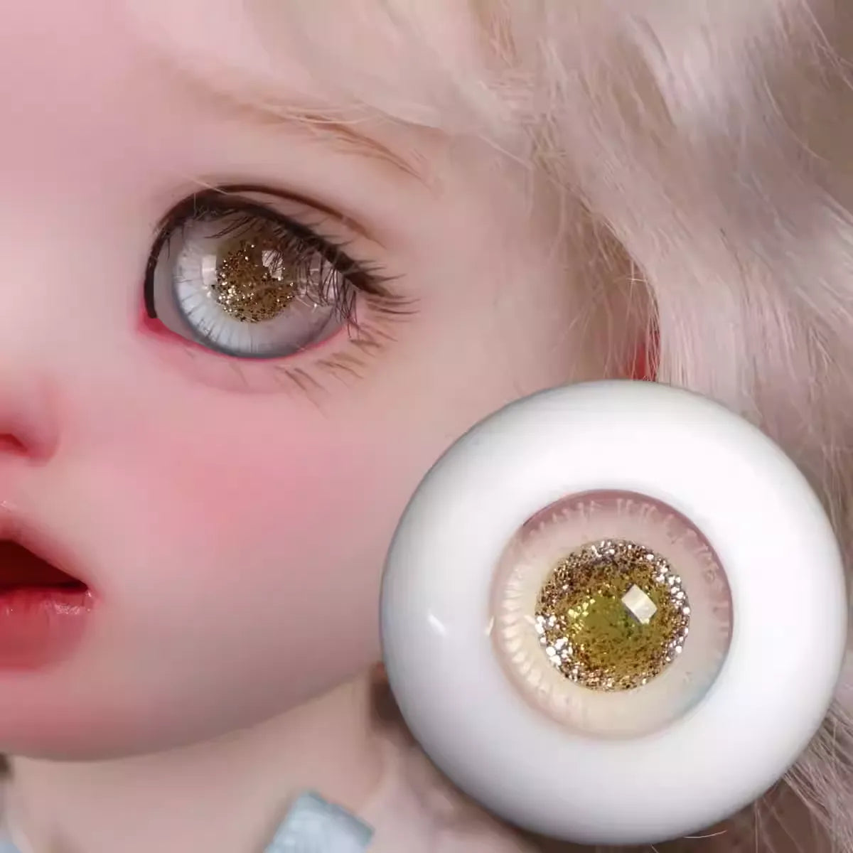 Glass glitter eyes 12-18mm - light pink gold color - BJD doll eyes