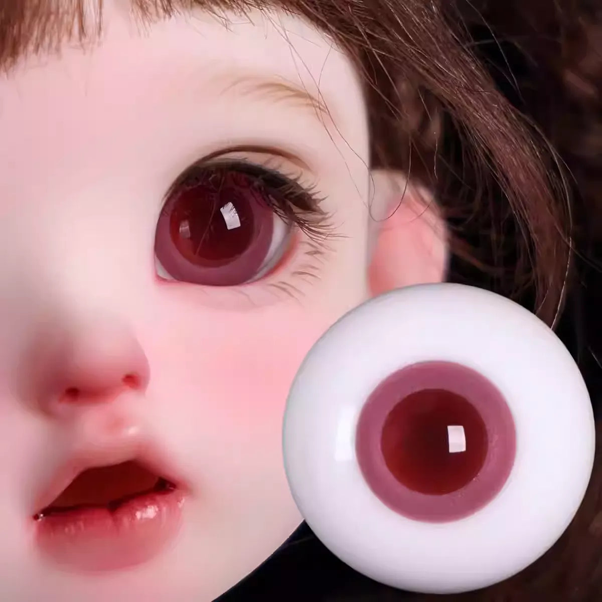 Glass round pupil eyes 12-18mm- burgundy color - BJD doll eyes