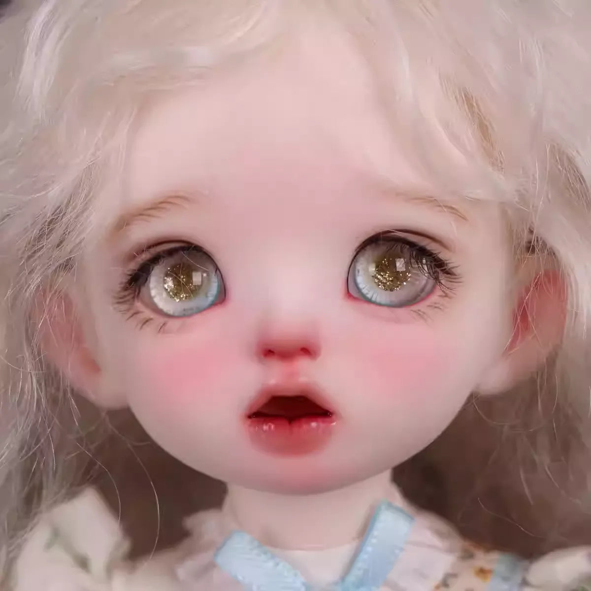 Glass glitter eyes 12-18mm - light pink gold color - BJD doll eyes