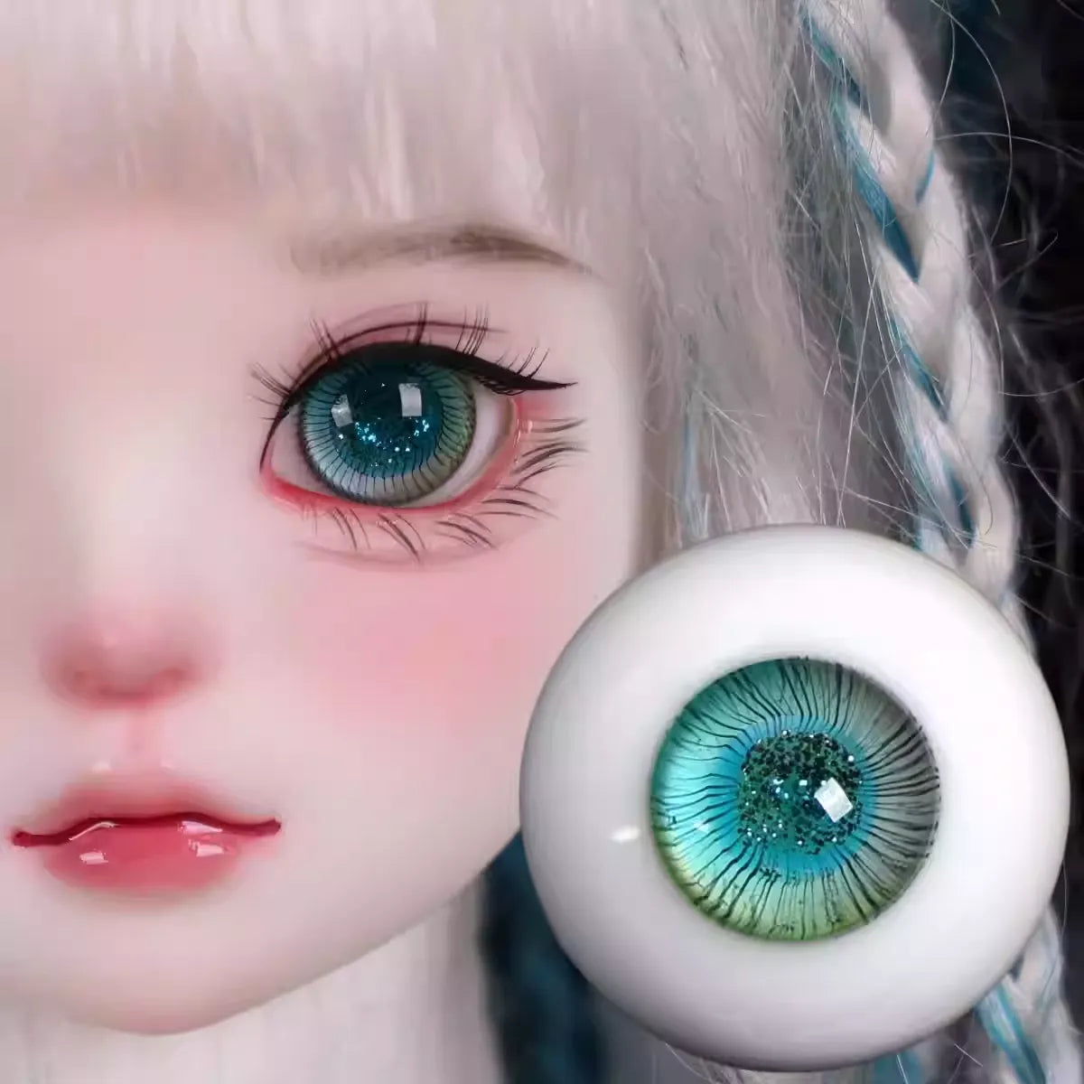 Glass glitter eyes 12-18mm - gradient lake blue color - BJD doll eyes