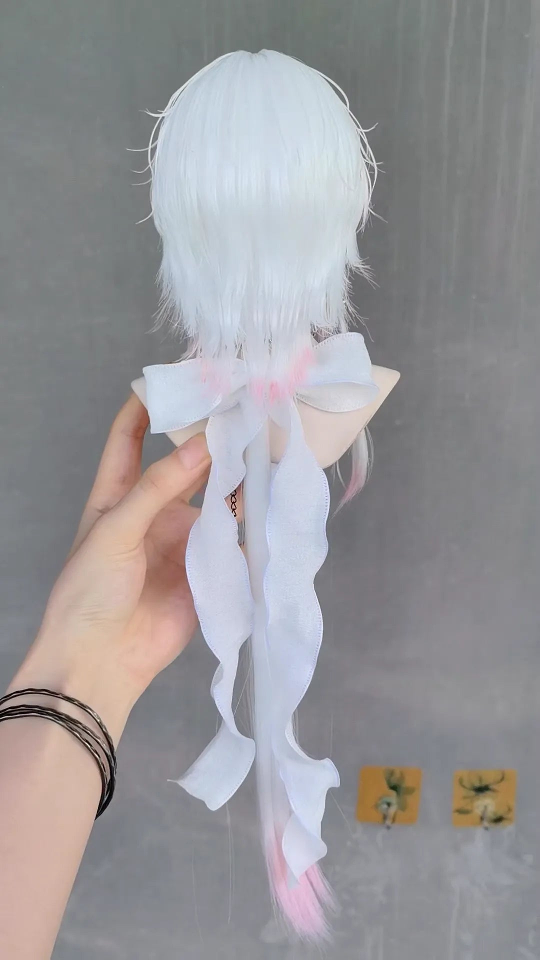 Multi Layered Peach Gradient Short Side Tail White Wig-for 1/3 SD