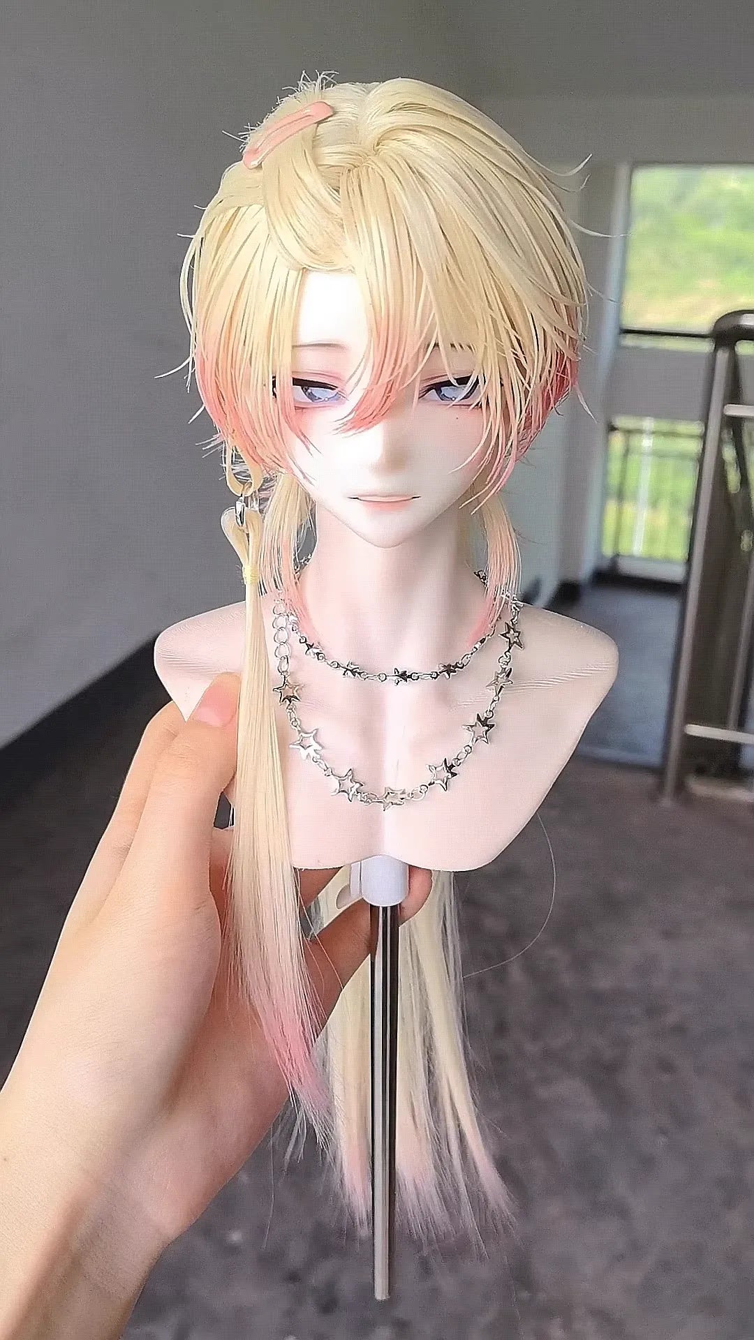 Layered Peach Gradient Short Wig with Side Tail Wig-for 1/3 SD