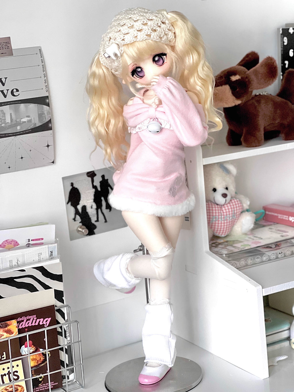 Knit Stretch Strapless Dress Set for 1/4 bjd doll-Lace and bell embellishment