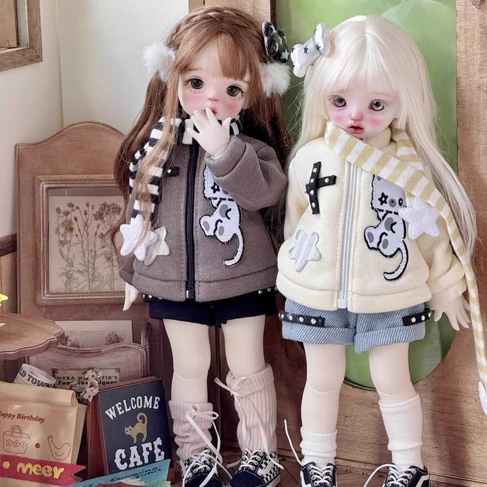 Cute Casual Set for 1/6 bjd doll - Striped Scarf and Zipper Jacket
