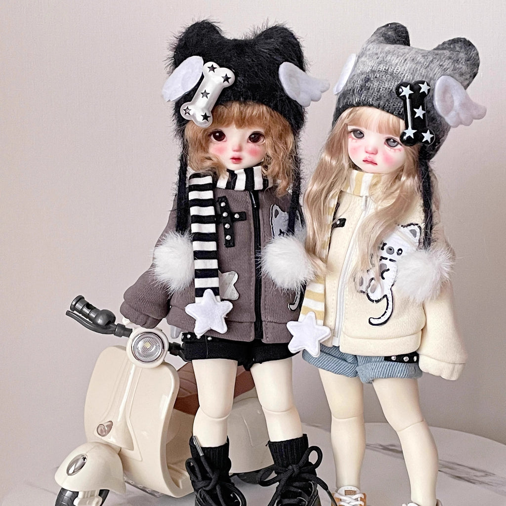 Cute Casual Set for 1/6 bjd doll - Striped Scarf and Zipper Jacket