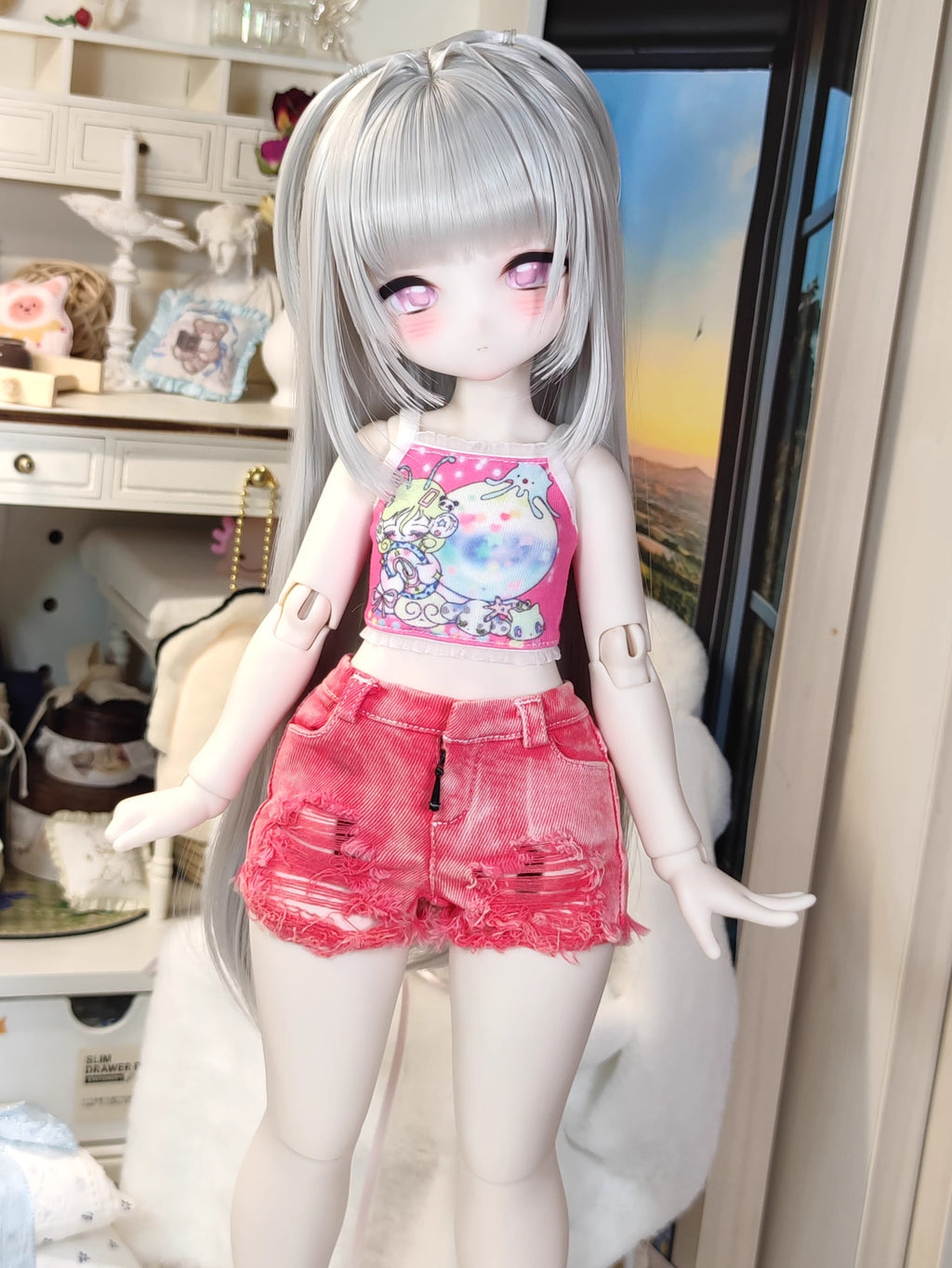 Suspenders Torn Shorts Hundred Everyday Set for 1/4 bjd doll