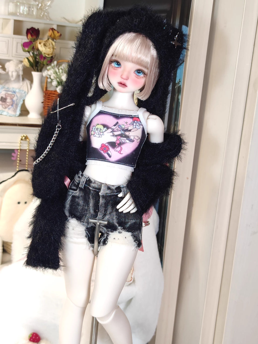 Suspenders Torn Shorts Hundred Everyday Set for 1/4 bjd doll