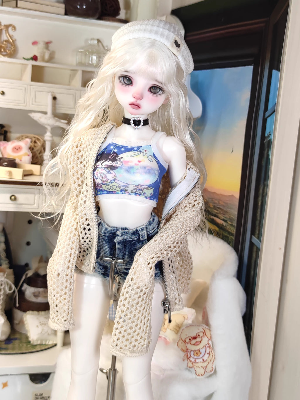 Suspenders Torn Shorts Hundred Everyday Set for 1/4 bjd doll