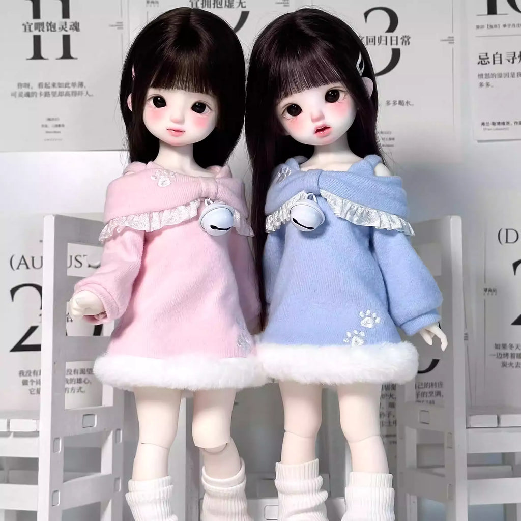 Knit Stretch Strapless Dress Set for 1/6 bjd doll-Lace and bell embellishment