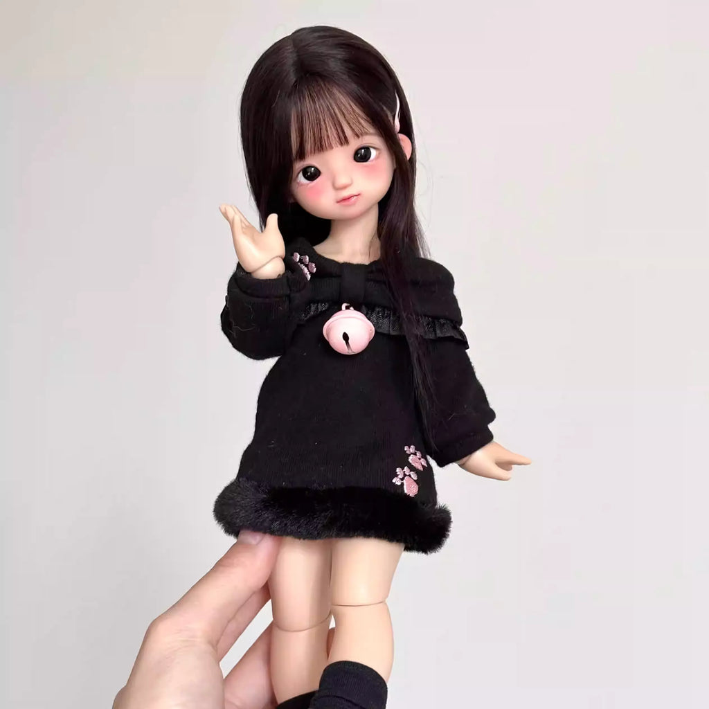 Knit Stretch Strapless Dress Set for 1/6 bjd doll-Lace and bell embellishment