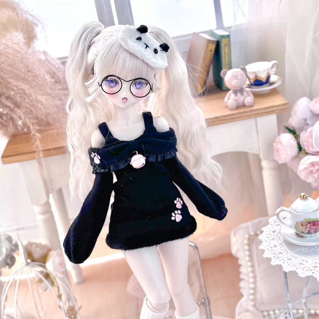 Knit Stretch Strapless Dress Set for 1/4 bjd doll-Lace and bell embellishment