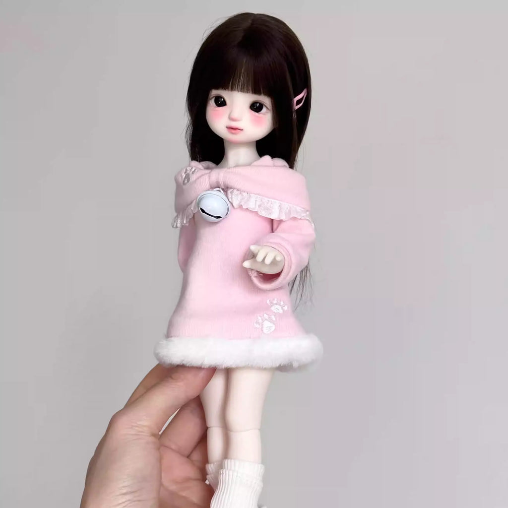 Knit Stretch Strapless Dress Set for 1/6 bjd doll-Lace and bell embellishment