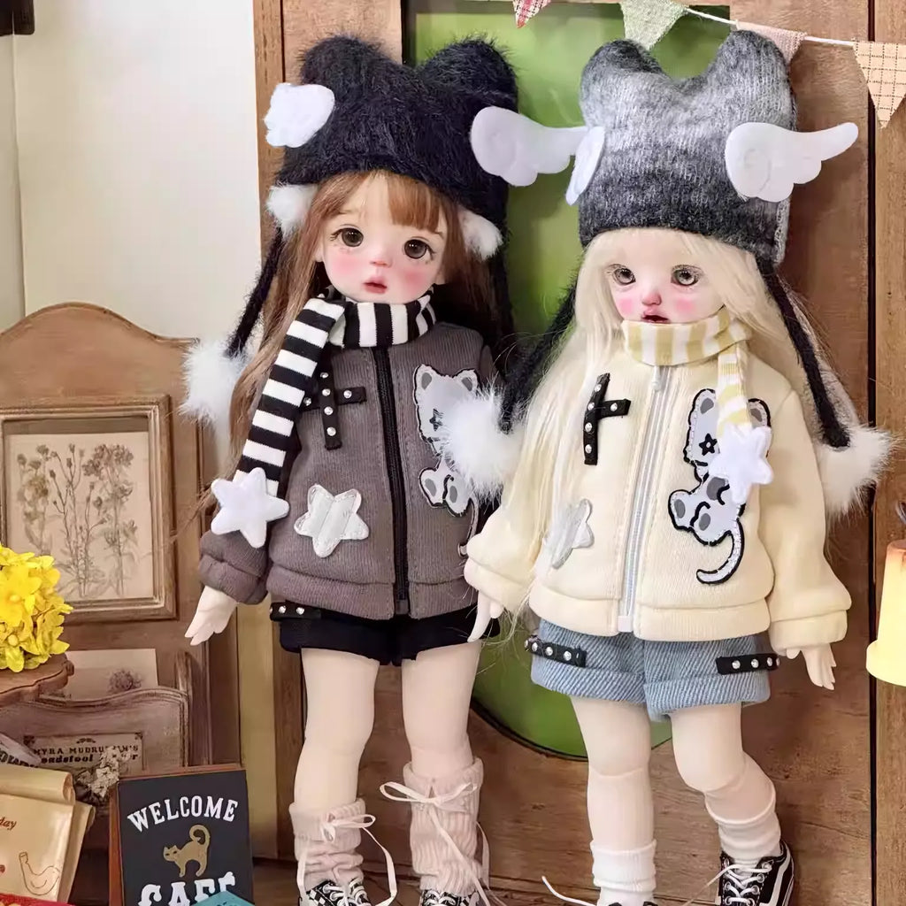 Cute Casual Set for 1/6 bjd doll - Striped Scarf and Zipper Jacket
