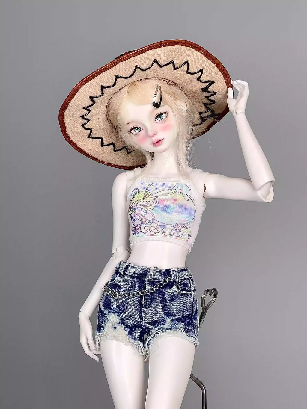 Suspenders Torn Shorts Hundred Everyday Set for 1/4 bjd doll